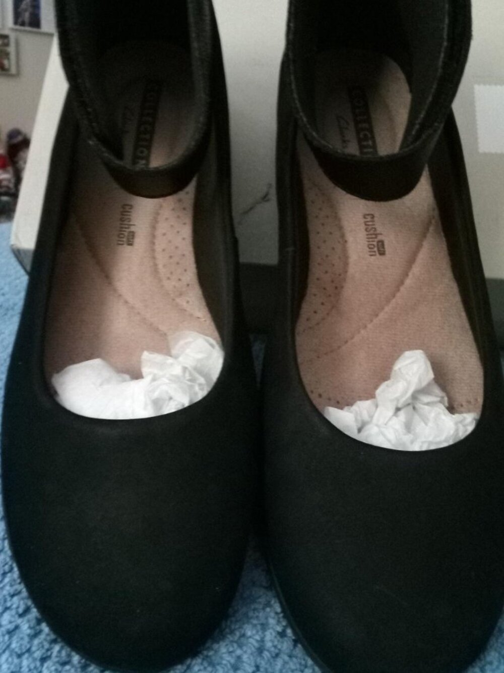 Clarks Ankle Strap Leather Slip On Shoe in Black